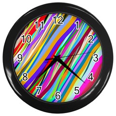 Multi Color Tangled Ribbons Background Wallpaper Wall Clocks (black) by Amaryn4rt