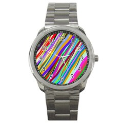 Multi Color Tangled Ribbons Background Wallpaper Sport Metal Watch by Amaryn4rt