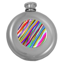 Multi Color Tangled Ribbons Background Wallpaper Round Hip Flask (5 Oz) by Amaryn4rt