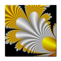 Fractal Gold Palm Tree On Black Background Tile Coasters by Amaryn4rt