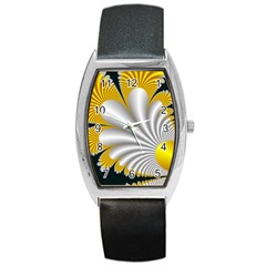 Fractal Gold Palm Tree On Black Background Barrel Style Metal Watch by Amaryn4rt