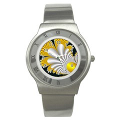 Fractal Gold Palm Tree On Black Background Stainless Steel Watch by Amaryn4rt