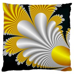 Fractal Gold Palm Tree On Black Background Large Flano Cushion Case (two Sides) by Amaryn4rt