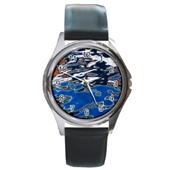 Colorful Reflections In Water Round Metal Watch by Amaryn4rt