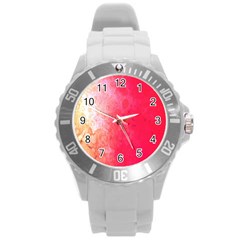 Abstract Red And Gold Ink Blot Gradient Round Plastic Sport Watch (l) by Amaryn4rt