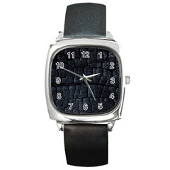 Black Burnt Wood Texture Square Metal Watch by Amaryn4rt