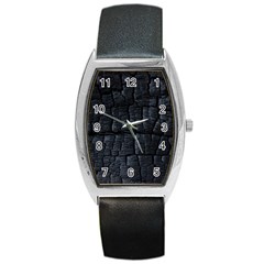 Black Burnt Wood Texture Barrel Style Metal Watch by Amaryn4rt