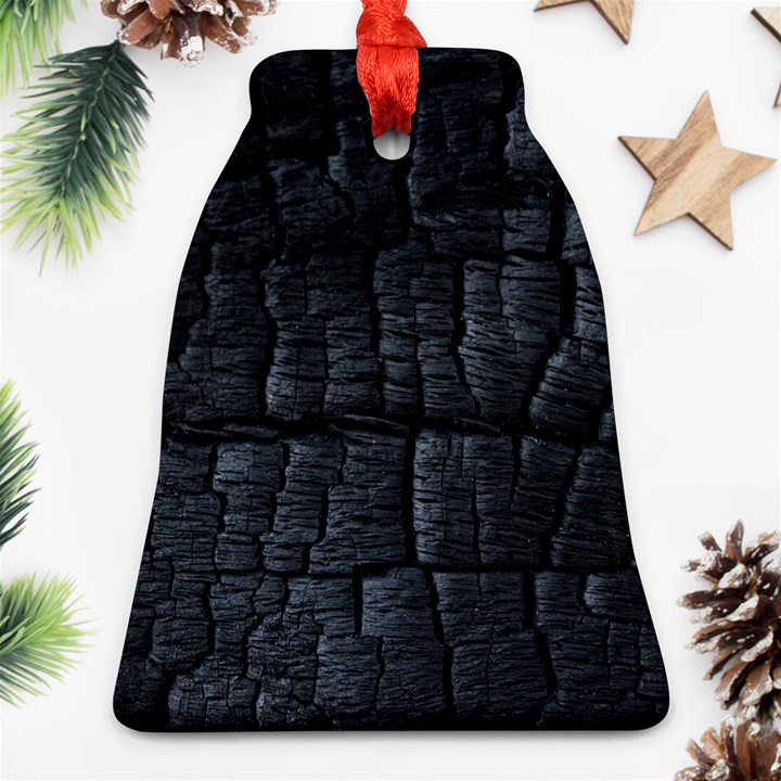 Black Burnt Wood Texture Bell Ornament (Two Sides)