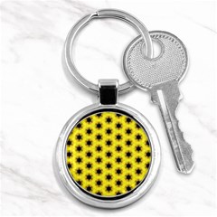 Yellow Fractal In Kaleidoscope Key Chains (round)  by Amaryn4rt