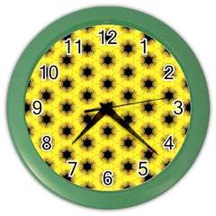 Yellow Fractal In Kaleidoscope Color Wall Clocks by Amaryn4rt