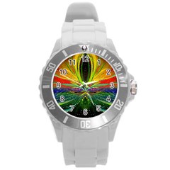 Future Abstract Desktop Wallpaper Round Plastic Sport Watch (l) by Amaryn4rt