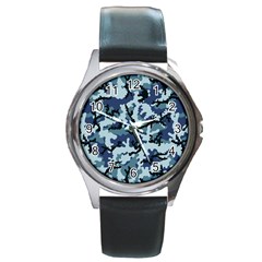 Navy Camouflage Round Metal Watch by sifis