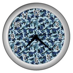 Navy Camouflage Wall Clocks (silver)  by sifis