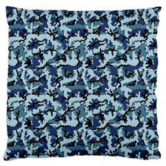 Navy Camouflage Large Flano Cushion Case (one Side) by sifis