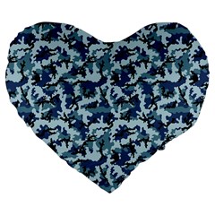 Navy Camouflage Large 19  Premium Flano Heart Shape Cushions by sifis