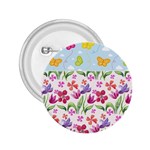 Watercolor flowers and butterflies pattern 2.25  Buttons Front