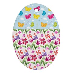 Watercolor flowers and butterflies pattern Ornament (Oval)