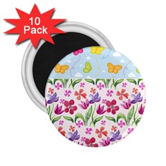 Watercolor flowers and butterflies pattern 2.25  Magnets (10 pack) 