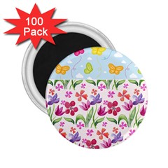 Watercolor flowers and butterflies pattern 2.25  Magnets (100 pack) 