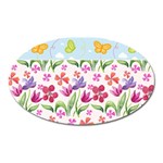 Watercolor flowers and butterflies pattern Oval Magnet Front