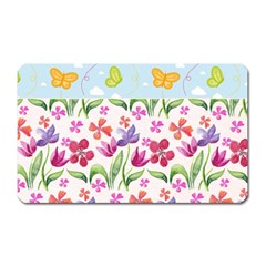 Watercolor Flowers And Butterflies Pattern Magnet (rectangular)