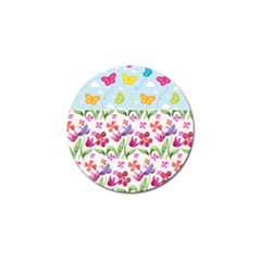 Watercolor Flowers And Butterflies Pattern Golf Ball Marker