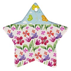 Watercolor flowers and butterflies pattern Star Ornament (Two Sides)