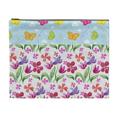 Watercolor flowers and butterflies pattern Cosmetic Bag (XL)