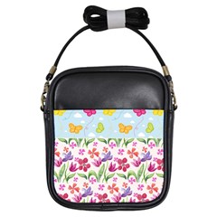 Watercolor flowers and butterflies pattern Girls Sling Bags