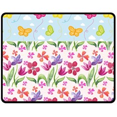 Watercolor flowers and butterflies pattern Fleece Blanket (Medium) 