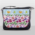 Watercolor flowers and butterflies pattern Messenger Bags Front