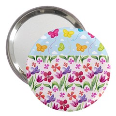 Watercolor Flowers And Butterflies Pattern 3  Handbag Mirrors by TastefulDesigns