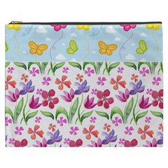 Watercolor Flowers And Butterflies Pattern Cosmetic Bag (xxxl) 