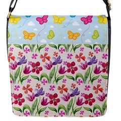 Watercolor flowers and butterflies pattern Flap Messenger Bag (S)