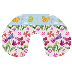 Watercolor flowers and butterflies pattern Travel Neck Pillows