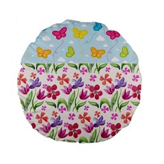 Watercolor flowers and butterflies pattern Standard 15  Premium Flano Round Cushions