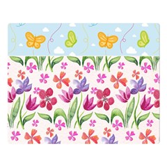 Watercolor flowers and butterflies pattern Double Sided Flano Blanket (Large) 