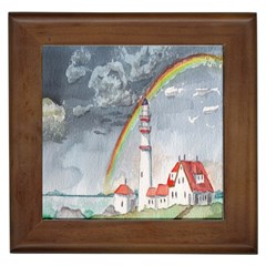 Watercolour Lighthouse Rainbow Framed Tiles by Amaryn4rt