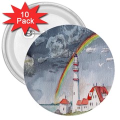 Watercolour Lighthouse Rainbow 3  Buttons (10 Pack)  by Amaryn4rt