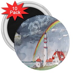 Watercolour Lighthouse Rainbow 3  Magnets (10 Pack)  by Amaryn4rt