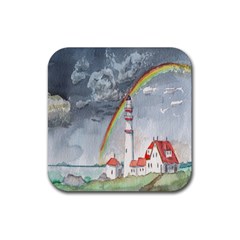 Watercolour Lighthouse Rainbow Rubber Coaster (square)  by Amaryn4rt