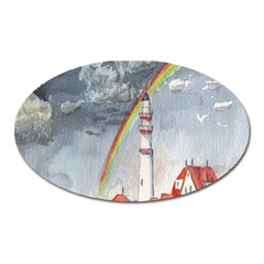 Watercolour Lighthouse Rainbow Oval Magnet by Amaryn4rt