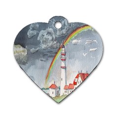 Watercolour Lighthouse Rainbow Dog Tag Heart (two Sides) by Amaryn4rt