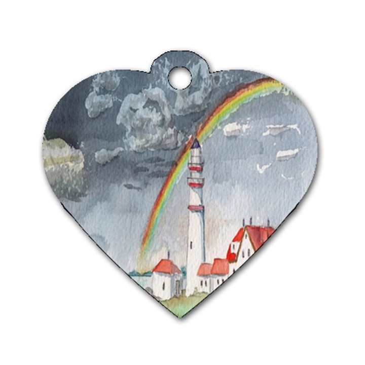 Watercolour Lighthouse Rainbow Dog Tag Heart (Two Sides)