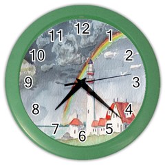 Watercolour Lighthouse Rainbow Color Wall Clocks by Amaryn4rt