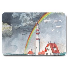 Watercolour Lighthouse Rainbow Large Doormat  by Amaryn4rt