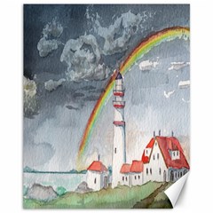 Watercolour Lighthouse Rainbow Canvas 11  X 14   by Amaryn4rt