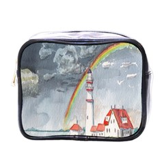 Watercolour Lighthouse Rainbow Mini Toiletries Bags by Amaryn4rt