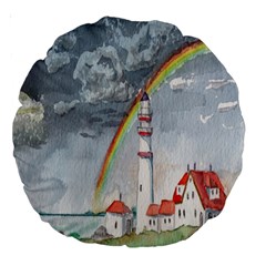 Watercolour Lighthouse Rainbow Large 18  Premium Round Cushions