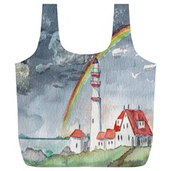 Watercolour Lighthouse Rainbow Full Print Recycle Bags (l)  by Amaryn4rt